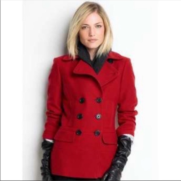 Banana Republic red double breasted wool pea coat - Picture 2 of 4